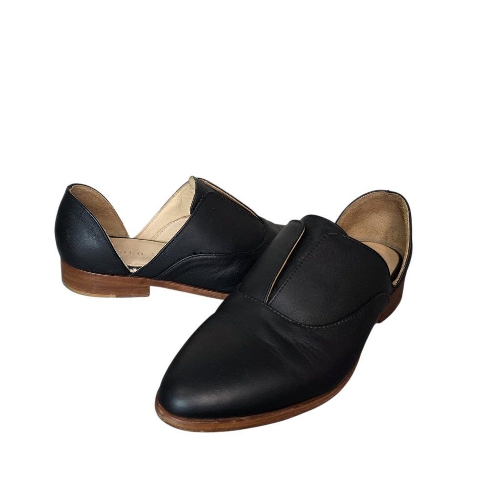 Nisolo Black Leather D'Orsay Flats Womens Size 8 Pointed Toe Slip On Shoes